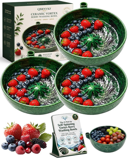 Berry Bowl Washing Bowls with Holes Ceramic Rinse Fruit Strawberry Washer Spinner Self Spinning Strainer Spin Swirling Colander Vegetable Hydro Cleaning Rinsing Vortex Saucer(1PC)