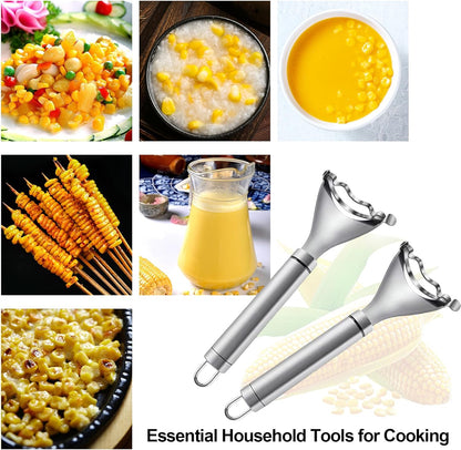 2 Pcs Stainless Steel Corn Peeler and Stripper Tool Set, Corn Stripper Cob Stripper Tool,Corn Stripper for Corn on the Cob Remover Tool，Corn Thresher with Ergonomic Handle，Kitchen Gadget