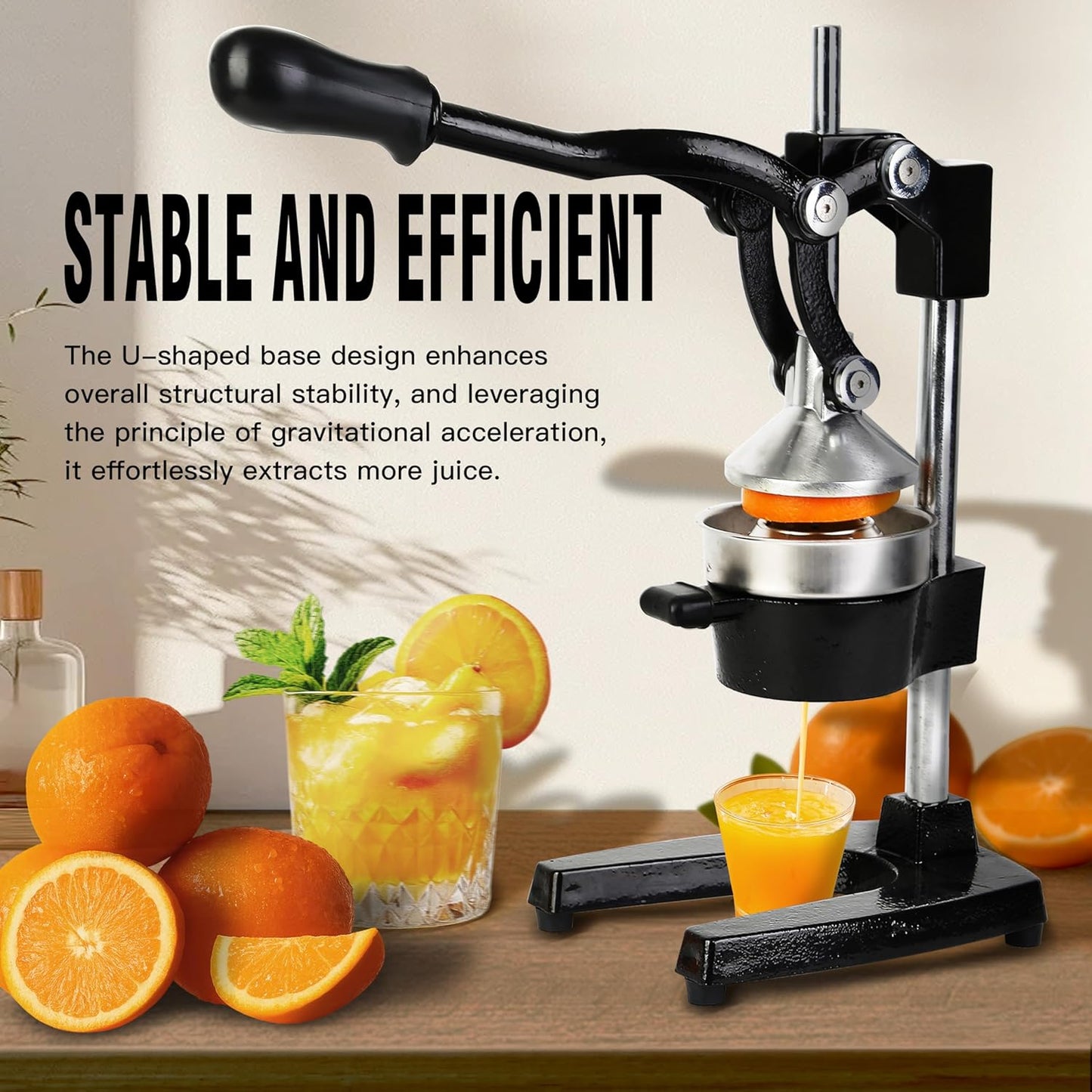 Cast Iron Juicer Hand Press – Heavy Duty Manual Citrus Juicer, Professional Orange Press, Stainless Steel Lemon Squeezer & Lime Juice Extractor (gray)