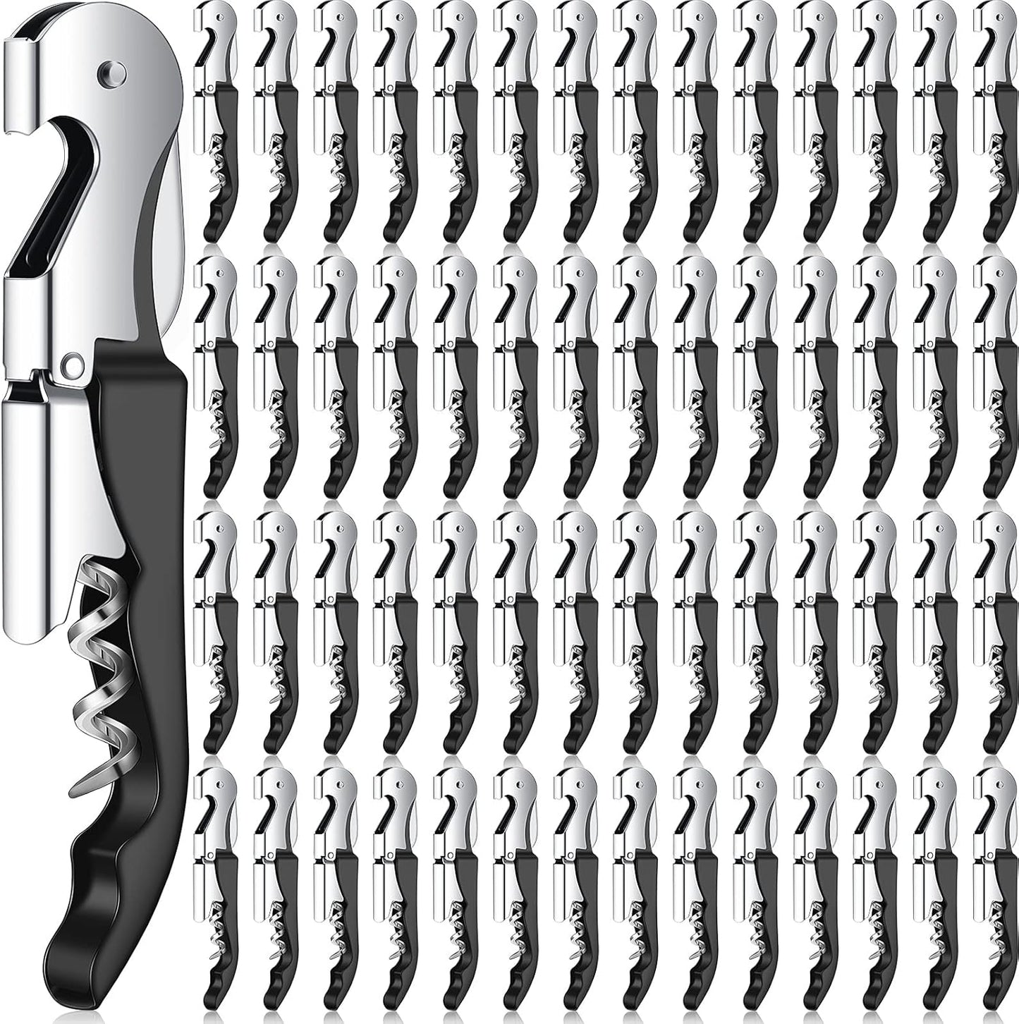 Waiter Corkscrew Wine Openers Heavy Duty Hinges Wine Key Bottle Opener All in One Double Hinged Waiter's Corkscrew with Foil Cutter Wine Tools for Bartenders Servers Sommelier (Black, 100 Pack)