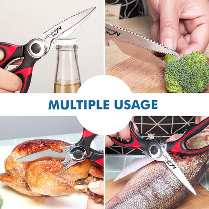 Professional Kitchen Scissors Heavy Duty - Multi-Purpose Kitchen Shears for Meat, Poultry, Food - Stainless Steel Cooking Scissors - Dishwasher Safe Culinary Shears