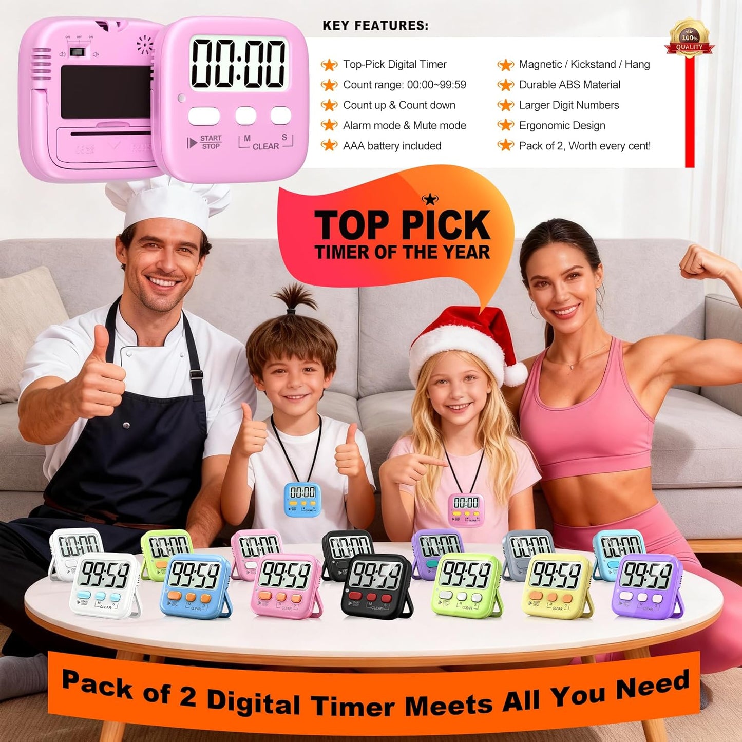 Antonki 2 Pack Digital Timer for Kids, Magnetic Countdown Kitchen Timers for Cooking, Egg, Classroom, Teacher, Exercise, Study, Oven - Battery Included