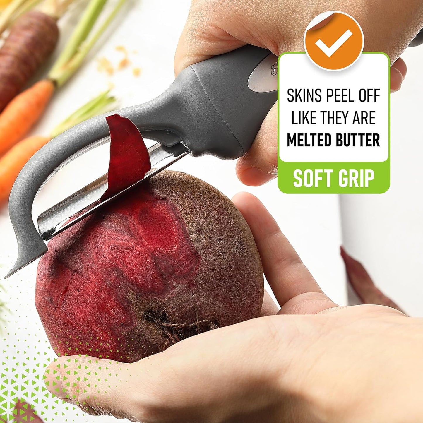 Spring Chef Premium Swivel Vegetable Peeler, Soft Grip Handle and Ultra Sharp Stainless Steel Blades - Perfect Kitchen Peeler For Veggie, Fruit, Potato, Carrot, Apple - Pink Lemonade