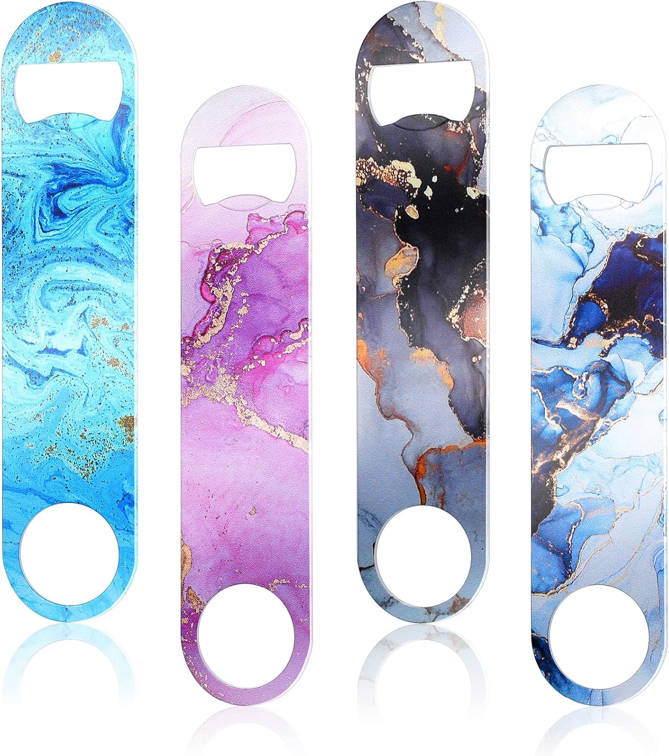 4 Pcs Flat Bottle Opener Heavy Duty Stainless Steel Bottle Opener Beer Flask Tools for Kitchen Bar Restaurant, 7 Inches(Marble Print)