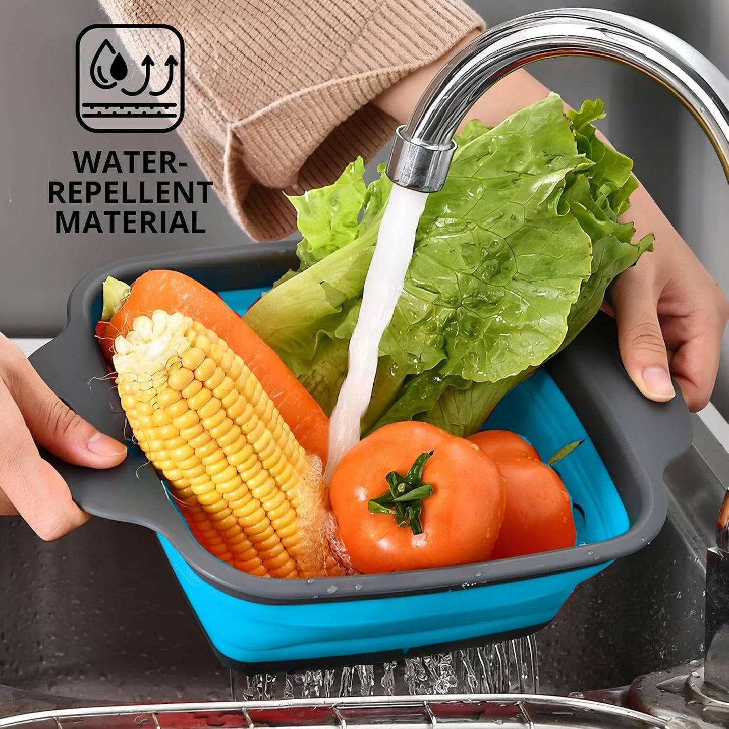 Green Kitchen Strainer Colander Set - 2 PCS Multifunctional Colander Silicone Food Strainers for Kitchen for Pasta and Spaghetti Collapsible with Plastic Handles