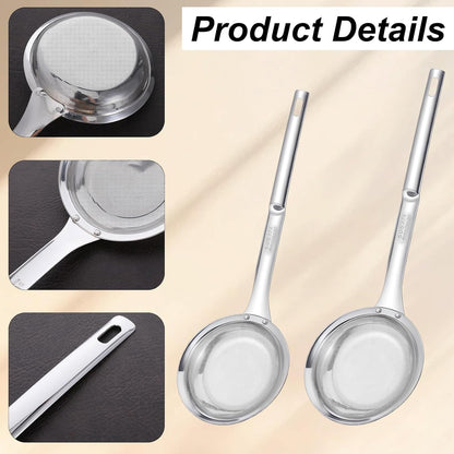 Stainless Steel Fine Mesh Skimmer Spoon, Fine Mesh Fat Skimmer Spoon, Colander Strainer, Oil Filter Food Strainer for Cooking Oil, Grease Foam, Food Vegetable Hot Pot (2 Pack, Large+small)