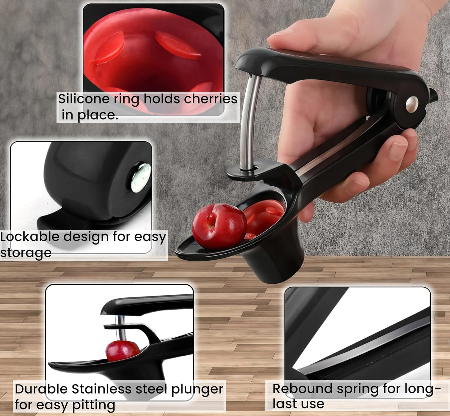 Cherry Pitter, Heavy-Duty Stainless Steel Cherry Olive Pitter Tool, Easy Press Cherry Pit Remover for Cherry Jam Pie, Effortless to Use & Clean
