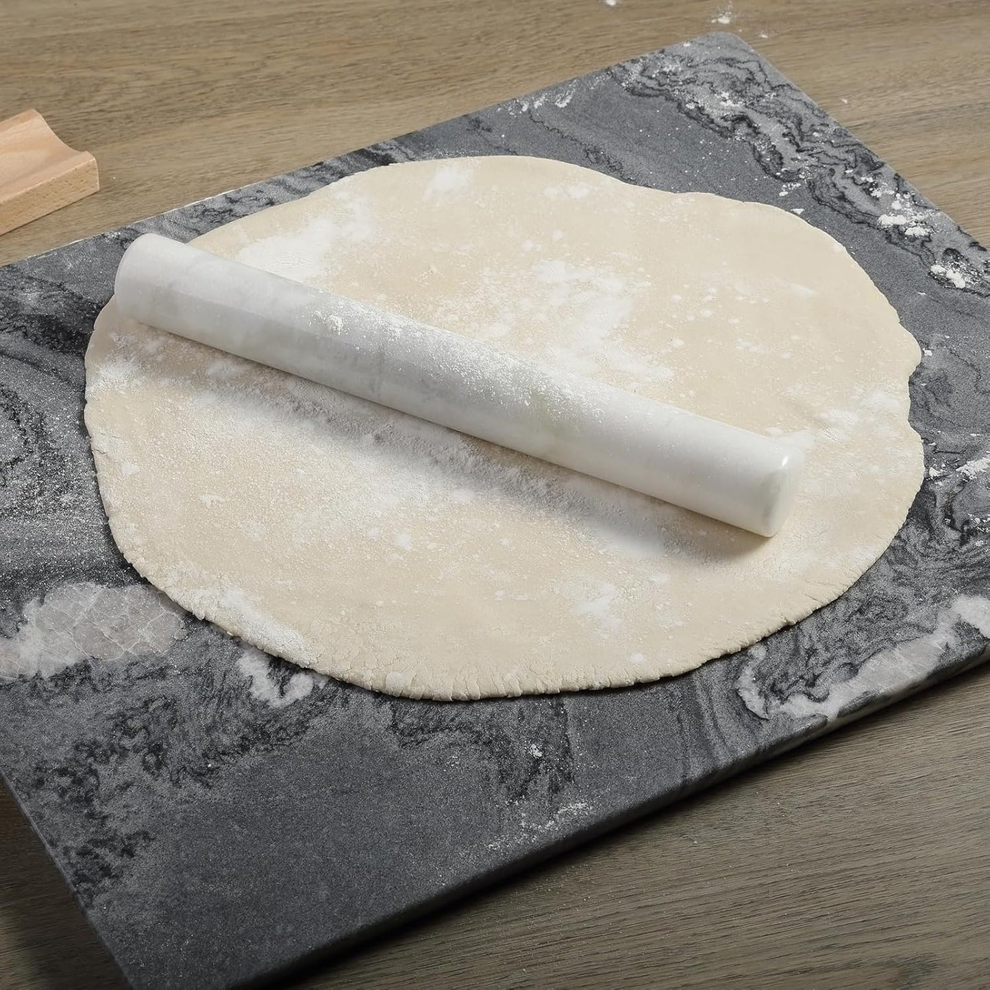 Koville African Natural Marble Rolling Pin, Non-Stick Polished Dough Roller, Pasta, Dumpling, Fondant, Pie Crust, Bread, Pizza Dough, Kitchen Baking Pastry Tools with Mat/Scraper（Namib Fantasy）