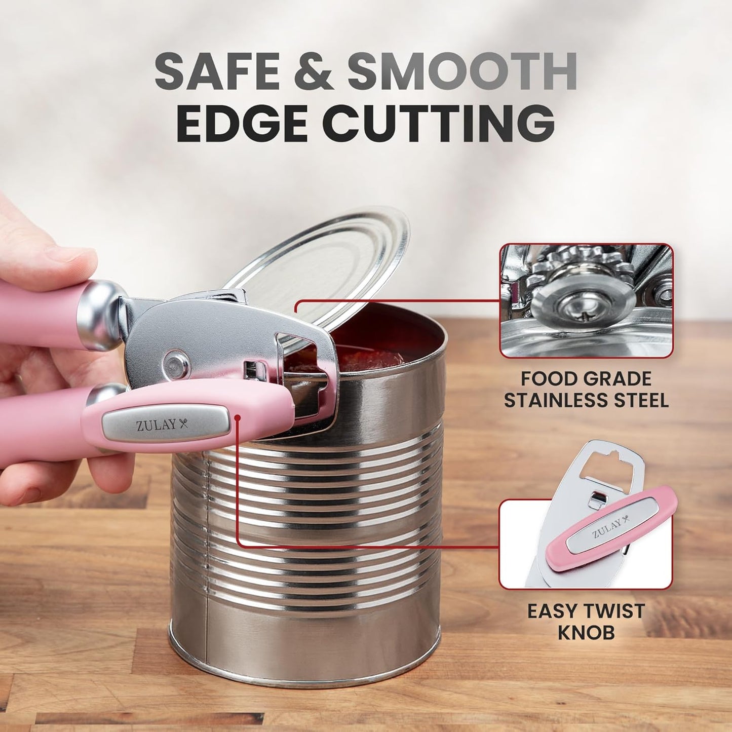 Zulay Kitchen Heavy Duty Stainless Steel Can Opener Manual with Bottle Opener - Rust Proof Manual Can Opener With Turn Knob & Comfy Soft Grip Handles - Black