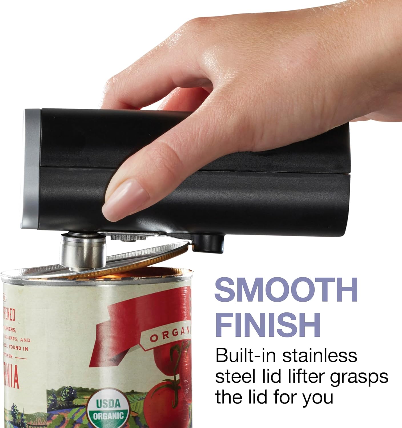 Proctor Silex Automatic Electric Can Opener, Hands Free Cordless Operation & USB Rechargeable, Self-Aligning, Cut Smooth Touch Lid Edges, Compact and Easy to Store, Red