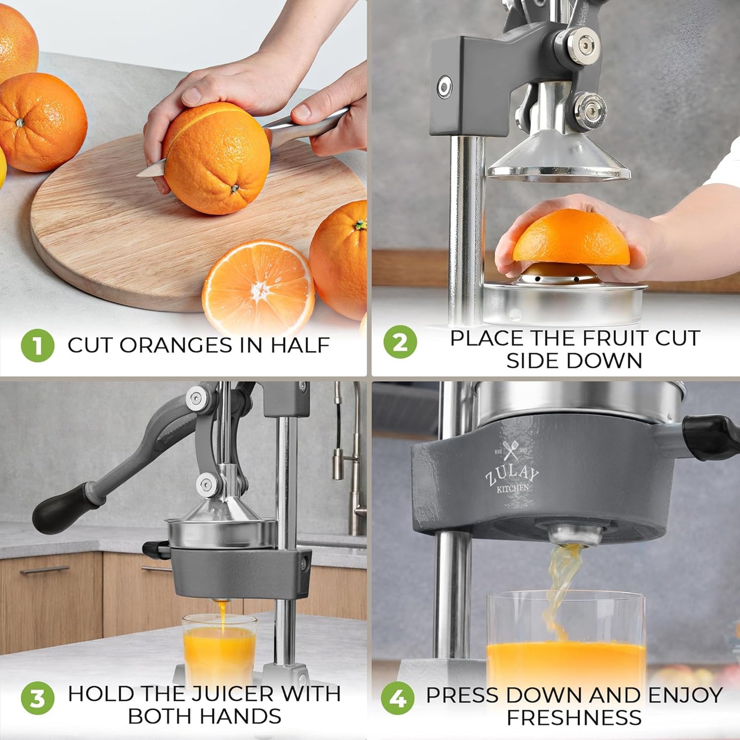 Zulay Kitchen Cast Iron Juicer - Heavy Duty Manual Juicer with Detachable Strainers for Easy Cleaning, Orange Juice Press for Citrus Fruits, Perfect for Bartenders, Juice Lovers & Health Enthusiasts