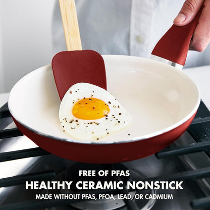 GreenPan Rio Healthy Ceramic Nonstick 8" Frying Pan Skillet and Silicone Spatula Set, Soft Grip Handle, Breaktfast Meal Set, PFAS-Free, Dishwasher Safe, Oven Safe, Oxford Blue