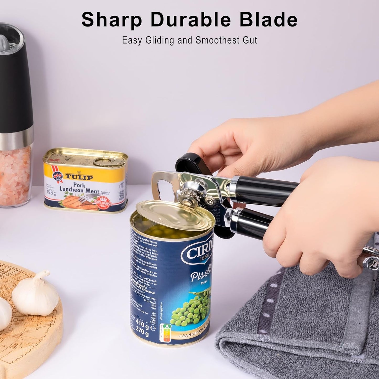 Urbanstrive XL Large Heavy Duty Can Opener Manual Smooth Edge, Hand Held Can Openers for Seniors, Stainless Steel, Comfortable Handle, Built-in Bottle Opener, 8.66 inch (Red)