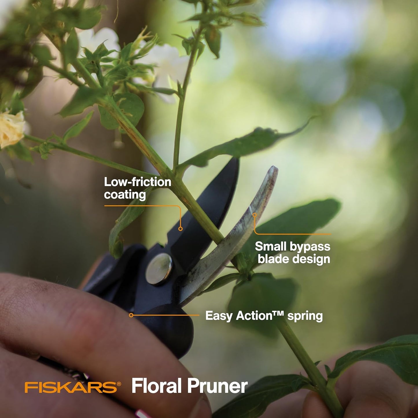 Fiskars 6" Pruning Scissors for Flowers, Buds, Weeds and Small Plants, Garden Snips with Resin Resistant Nonstick Stainless Steel Blades, Gardening Trimmers with Comfortable Handle