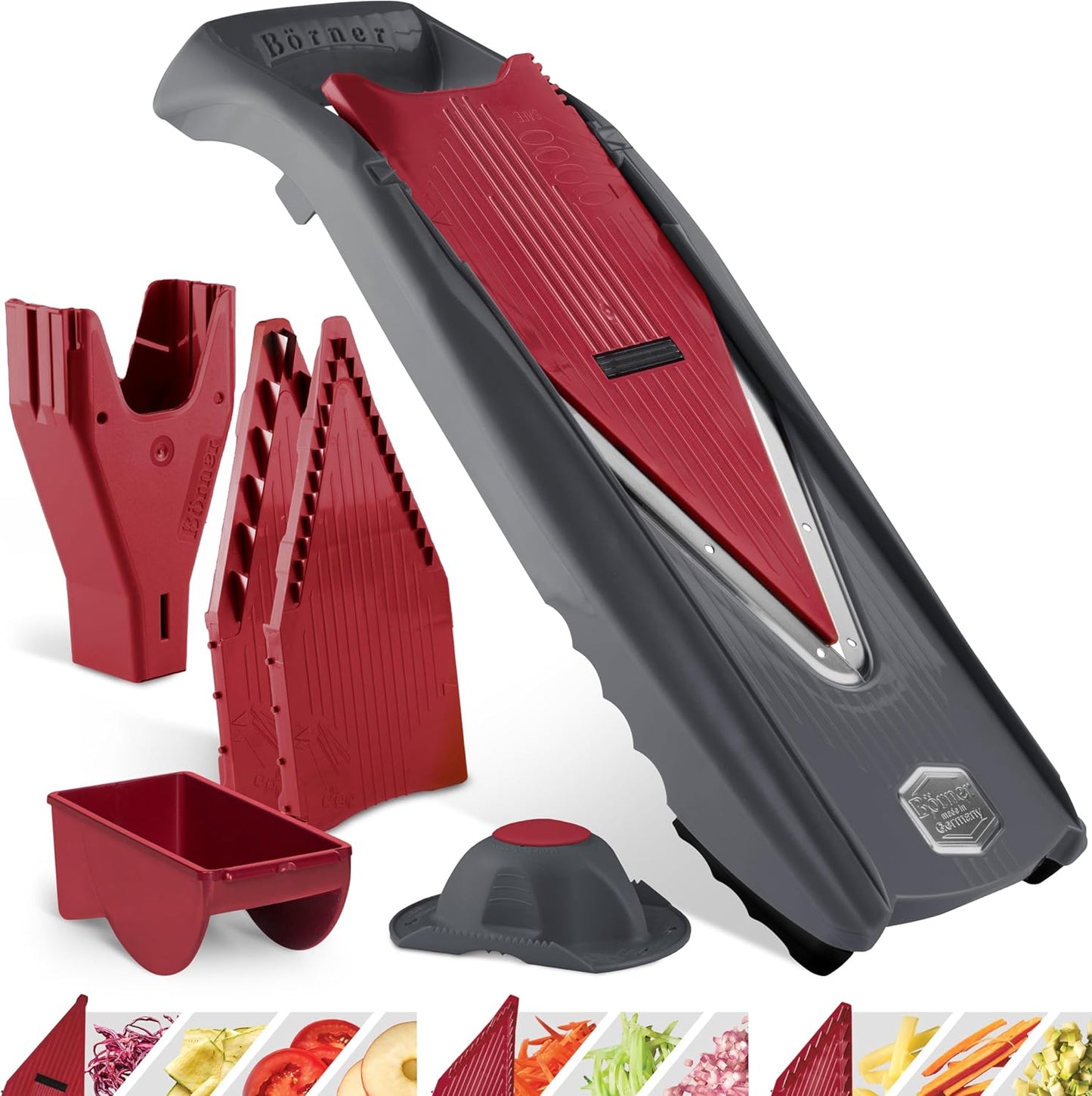 Börner Mandoline Slicer Vital (Profi Set) • Vegetable Slicer with Stainless Steel V-Blade & Dressing Function • 12 Cutting Styles • For Slices, Zoodles, Strips, & Dices in Various Thicknesses