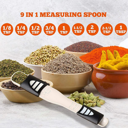 Measuring Spoon Double End, 2 IN 1, Adjustable Scale FROM 1/8 TEASPOON TO 1 TABLESPOON Measuring Dry AND Semi-Liquid Ingredients