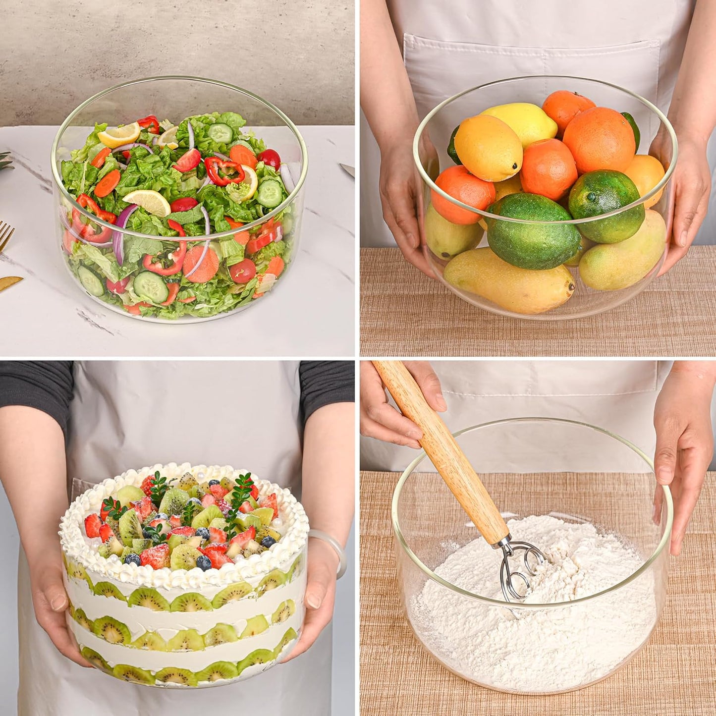 Glass Trifle Bowl with Airtight Lid, 197oz Large Salad Bowl, Glass Serving Bowl for Popcorn, Cake, Salad, Fruit, Baking, Dessert and Party Diy, BPA Free, Oven, Dishwasher Safe