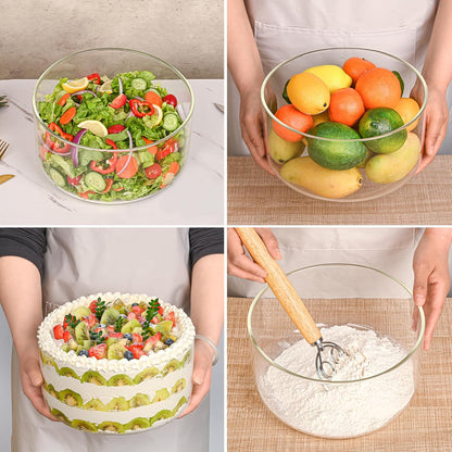 Glass Trifle Bowl with Airtight Lid, 197oz Large Salad Bowl, Glass Serving Bowl for Popcorn, Cake, Salad, Fruit, Baking, Dessert and Party Diy, BPA Free, Oven, Dishwasher Safe