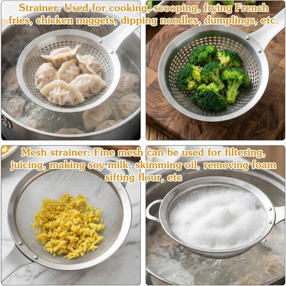 2 Pieces Spider Strainer Skimmer Spoon Set, Fine Mesh Stainless Steel Metal With HoleSieve Food Strainer Grease Spider Skimmer, Large Hole Slotted Colander Frying Spoons Set With Handle for Cooking