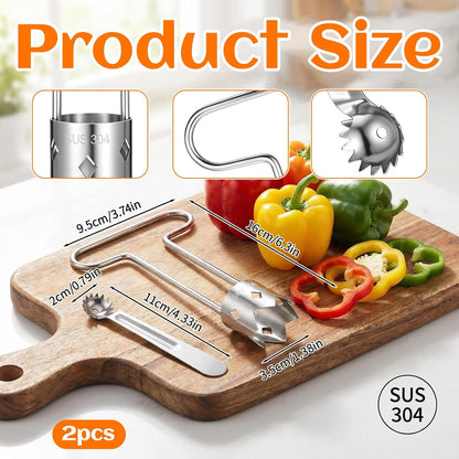2 Pcs Seed Corer T Shaped Fruit Stem Remover Red Bell Pepper Stainless Steel Apple Pineapple Corer Tool for Vegetable Pineapple Pear Bell Pepper Kitchen Gadget