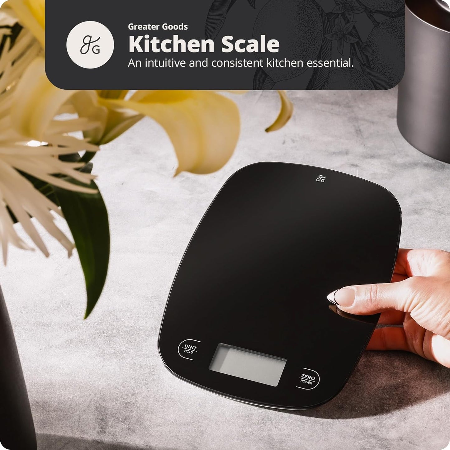 Greater Goods Food Scale – Digital Kitchen Scale, 1g Precision, Easy-Tare & Quick Conversion, Slim Compact Design, Durable & Portable | Ideal for Cooking, Baking & Meal Prep