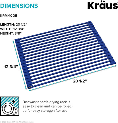 Kraus Multipurpose Over-Sink Roll-Up Dish Drying Rack, Colander and Trivet in Dark Grey, KRM-10DG