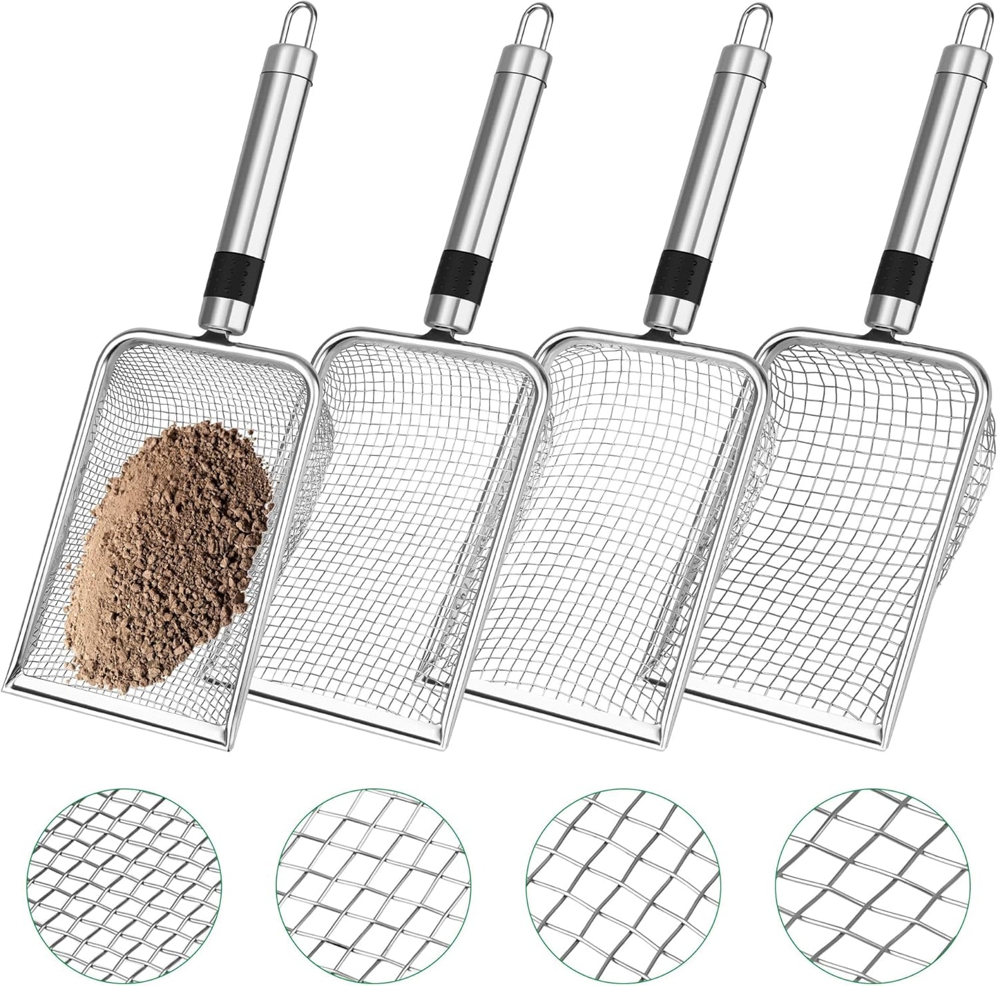 2PCS/ 4PCS Soil Sifter for Gardening, Stainless Steel Sand Soil Compost Sifter for Gardening with Handle, Sieve for Rocks (0.2/0.1 in Mesh, 2)