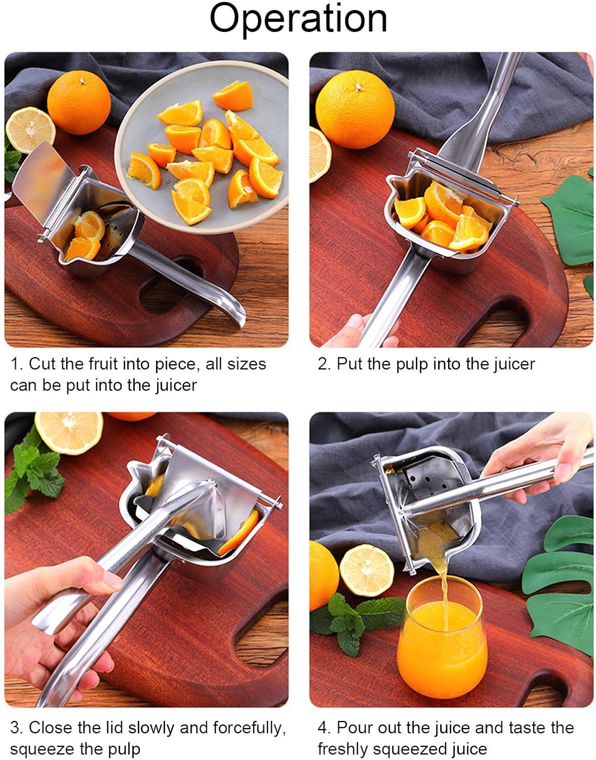 Manual Juicer, 304 Stainless Steel Lime Squeezer Tomato Press Manual Citrus Juicer with Comfortable Handle Kitchen Accessories Fresh Fruit Juice Extractor for Lemon Grape Fruit