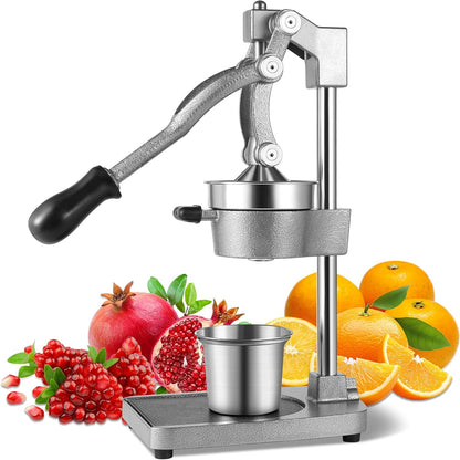 Cast Iron Manual Juicer Hand Press, Lemon Squeezer, Commercial-Grade Citrus Press Suitable for Oranges, Lemons, Limes, and Pomegranates Easy to Clean Includes Stainless Steel Cup, Black