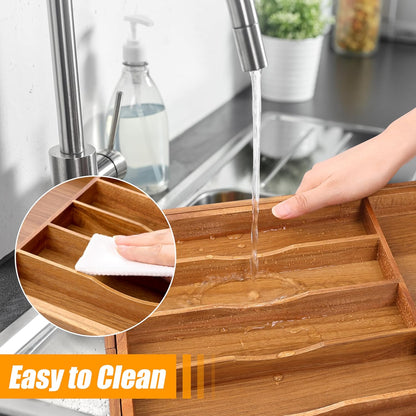Bellsal Silverware Organizer Kitchen Drawer Organizer Expandable Bamboo Utensil Holder Cutlery Tray for Kitchen Utensil and Flatware Bedroom Office