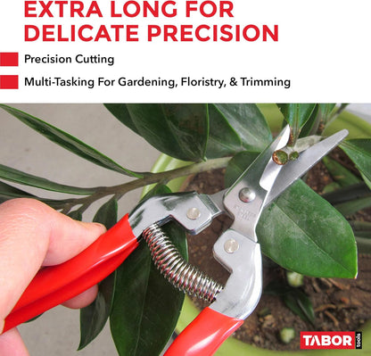 TABOR TOOLS K7A Straight Pruning Shears with Carbon Steel Blades, Florist Scissors, Multi-Tasking Garden Snips for Arranging Flowers, Trimming Plants and Harvesting Herbs, Fruits or Vegetables.