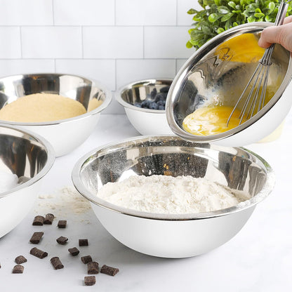 WHYSKO Meal Prep Stainless Steel Mixing Bowl (5-Piece Set) Home, Refrigerator, and Kitchen Food Storage Organizers | Ecofriendly, Heavy Duty, No Lids