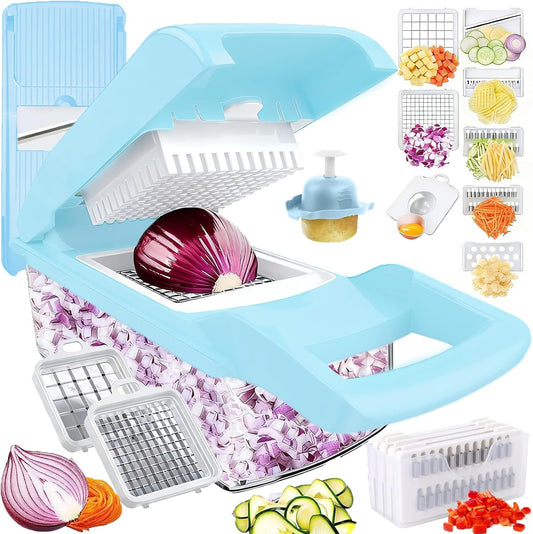 Dewpeton Pro-Series 20-in-1 Mandoline Slicer & Spiralizer, Veggie Chopper with Container, Home Essential Kitchen Gadget