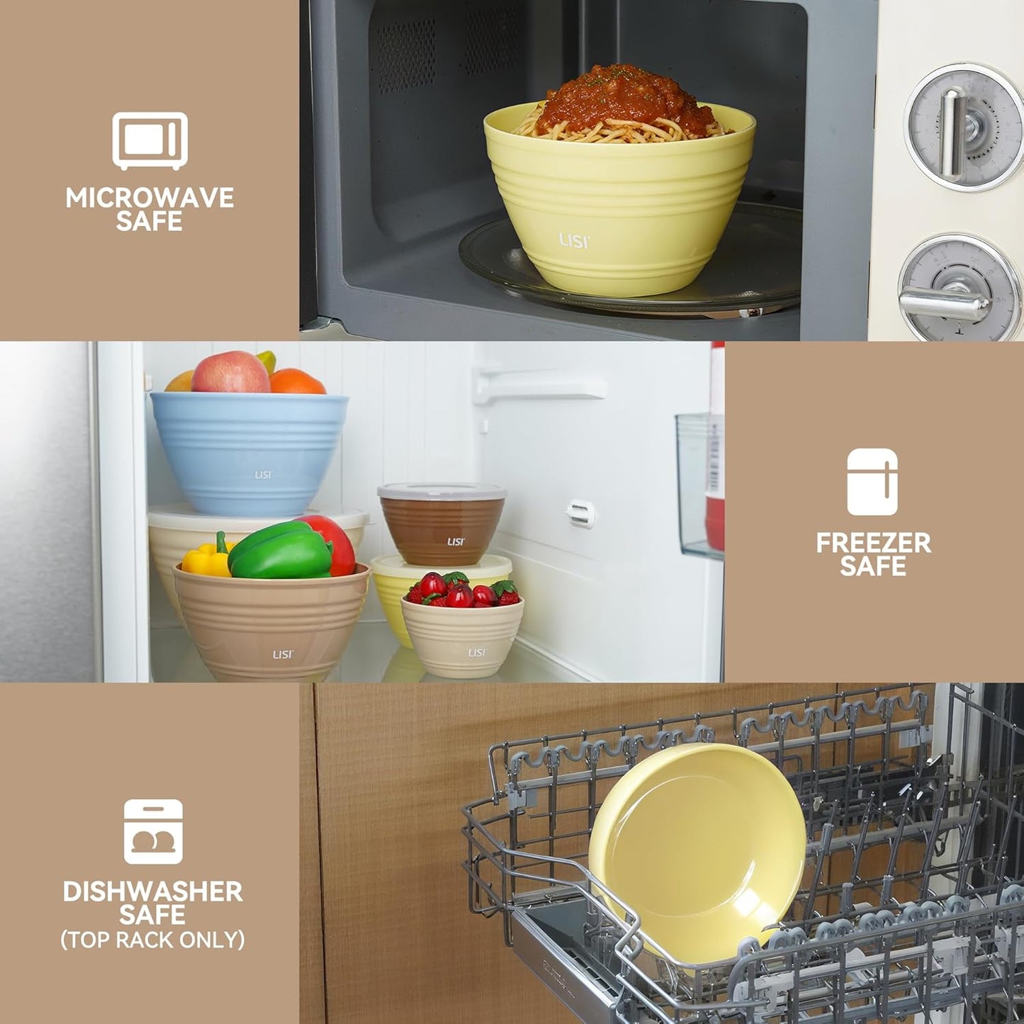 LISI 23Pcs Mixing Bowls Set with Lids, Airtight BPA-Free Nesting Bowls for Mixing, Baking, Cooking & Storage, Dishwasher Safe Serving Bowl, Includes Spatula, Spoons, Brush & Whisk