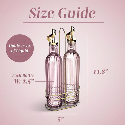 COOK WITH COLOR Glass Olive Oil Bottle Dispenser - 2 Pack- 17oz Oil and Vinegar Cruet - Olive Oil Carafe Decanter for Kitchen, Elegant Waves, Clear