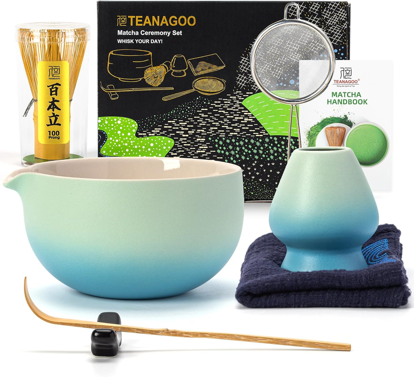 TEANAGOO Matcha Whisk Set,7 Pcs Matcha Start Set Lt.Grey,Matcha Kit for Ceremony,Matcha Tea Set with Whisk and Bowl with All Accessories,Gift for Friend/Family