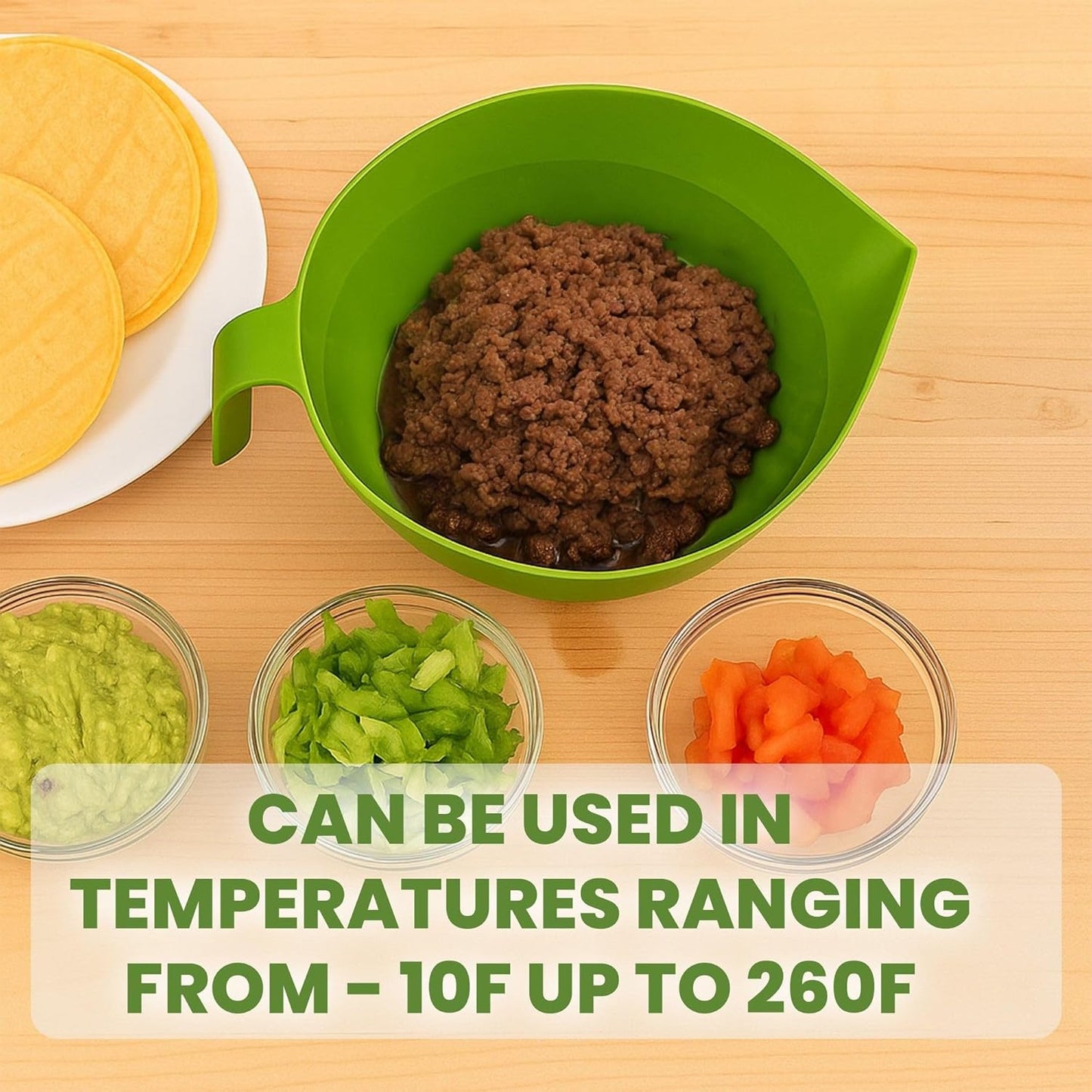 3-Piece Colander Grease Strainer Set – Green Grease Separator with Handle, Container & Lid – Strains Bacon, Pasta, Ground Beef – BPA-Free Kitchen Gadget