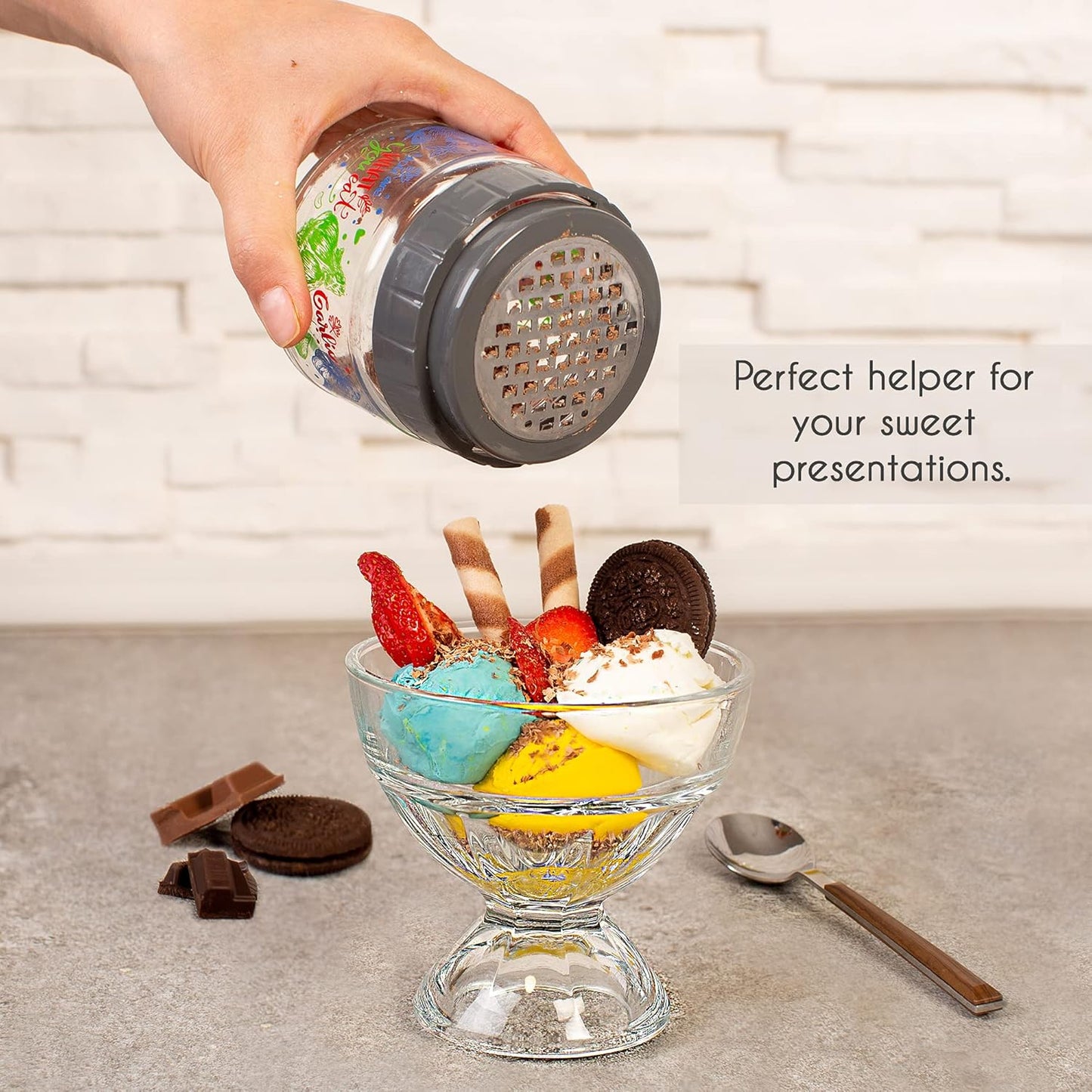 CRYSTALIA Cheese Grater with Glass Storage Container, Stainless Steel Food Shredder Box for Parmesan, Ginger, Garlic, Vegetable, Nutmeg, Small Fine Grinder with Lead-Free Glass Jar for Kitchen (Green)