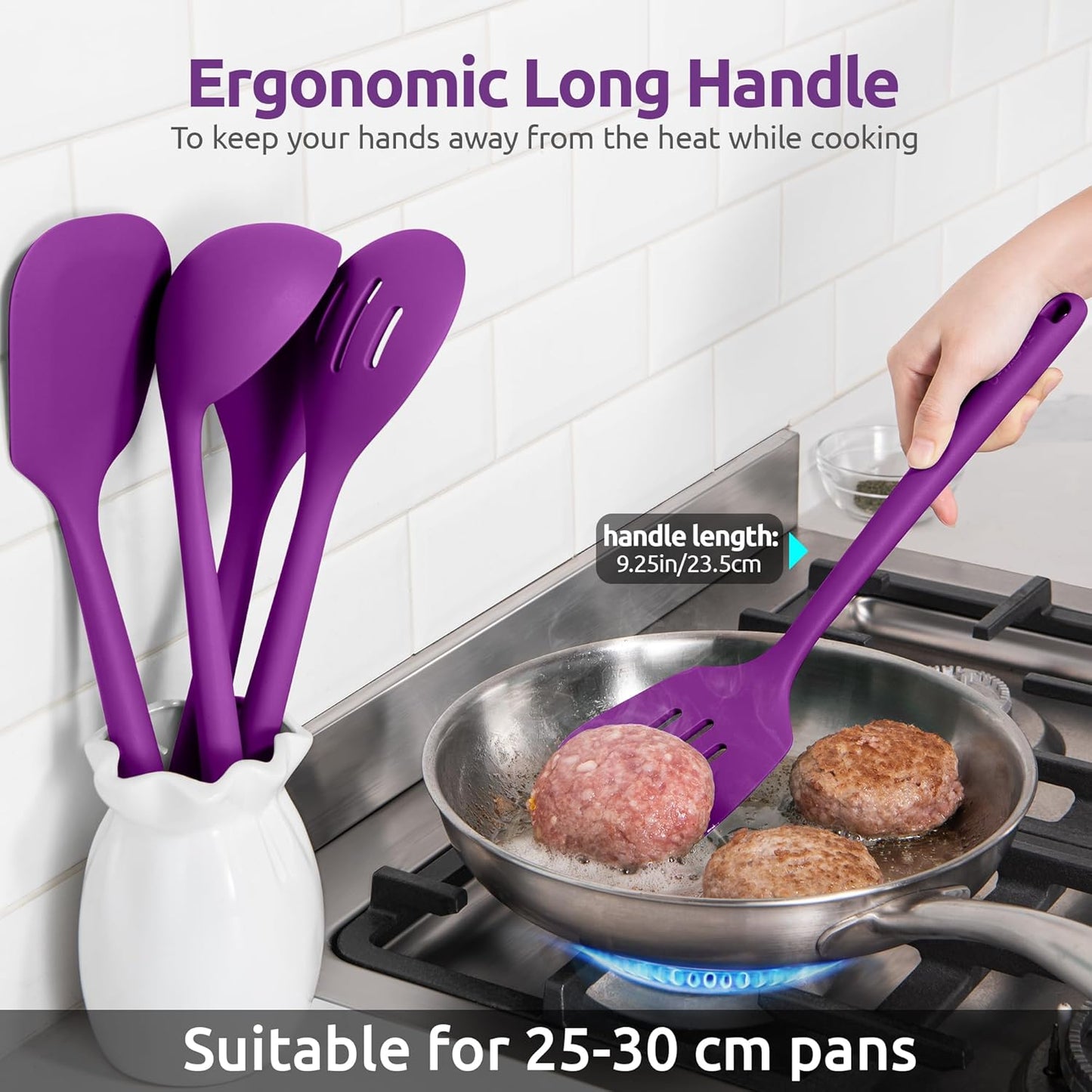 Silicone Kitchen Cooking Utensil Set: U-Taste High Heat Resistant 13.6in Long Kitchen Gadgets, BPA Free Non Stick Rubber Cook Accessories For Stir Frying, Serving, Basting, Mixing (5 Pieces, Black)
