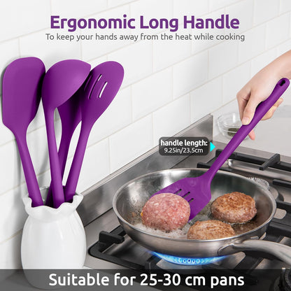 Silicone Kitchen Cooking Utensil Set: U-Taste High Heat Resistant 13.6in Long Kitchen Gadgets, BPA Free Non Stick Rubber Cook Accessories For Stir Frying, Serving, Basting, Mixing (5 Pieces, Black)