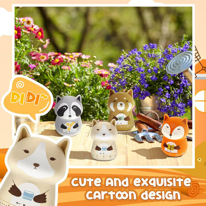 Amylove 4 Pieces Cute Kitchen Timer Animal Mechanical Manual Fox Raccoon Bear Wolf 60 Minutes Loud Alarm Egg Windup Timer for Adults Christmas Home Cooking Baking Fitness Beauty