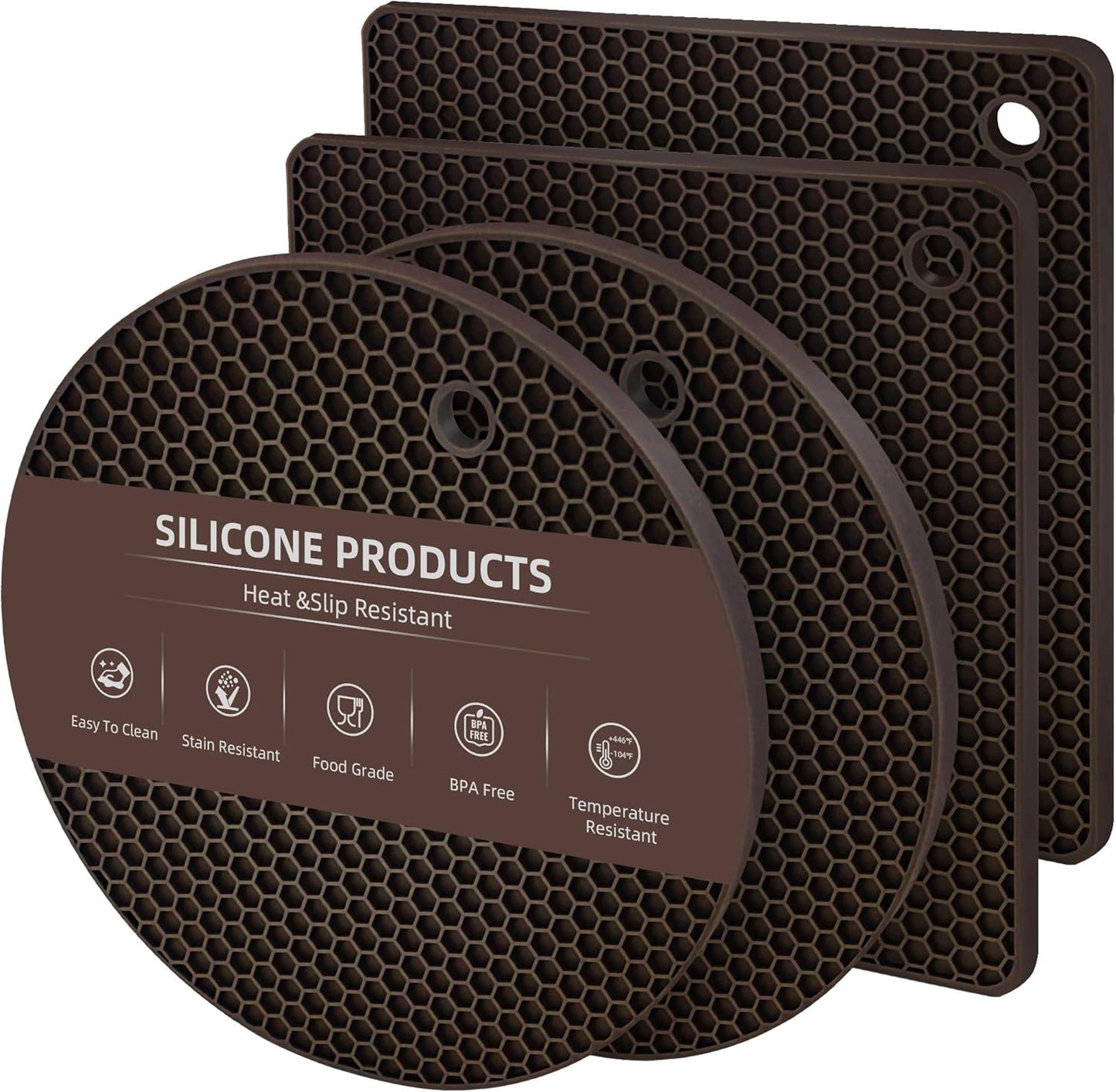 TWTLi Silicone Trivets for Hot Dishes, Set of 4 Trivet Mats, Heat Resistant Hot Pads for Kitchen Countertops, Non-Slip Honeycomb Pot Holders & Counter Protectors for Hot Pots & Pans (Black)