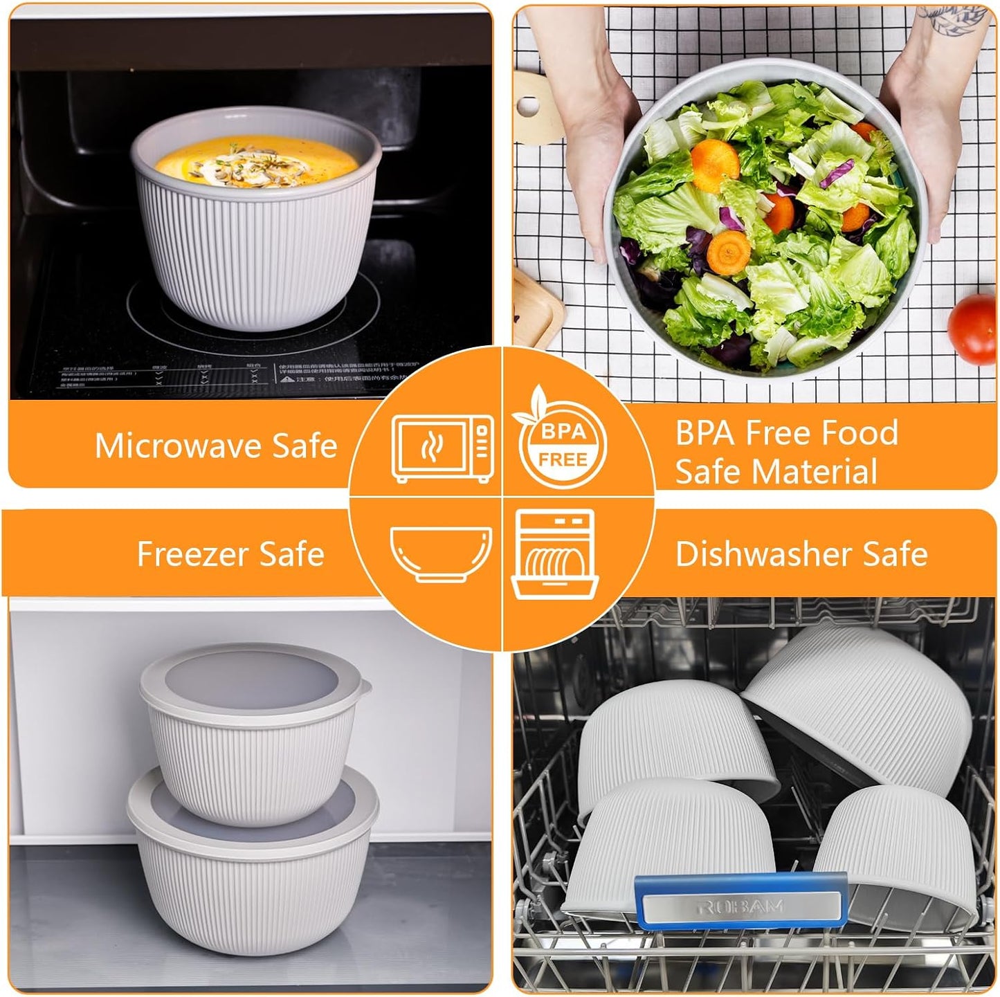 BoxedHome Mixing Bowls with Lids - 8 Piece Plastic Nesting Bowls Set includes 4 Prep Bowls and 4 Lids, Microwave and Dishwasher Safe, Green