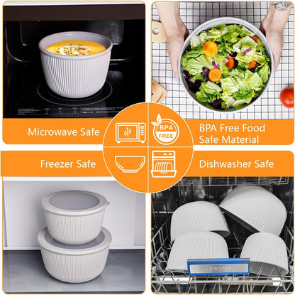 BoxedHome Mixing Bowls with Lids - 8 Piece Plastic Nesting Bowls Set includes 4 Prep Bowls and 4 Lids, Microwave and Dishwasher Safe, Green