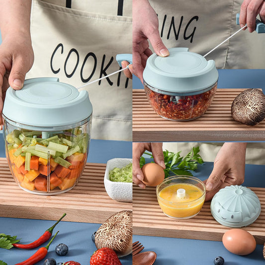 Garlic Chopper Mini Manual Hand Food Chopper for Kitchen Onion Dicer Crusher Garlic Mincer Blue 160ml