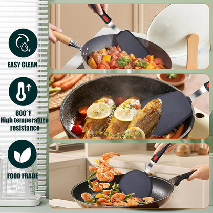 Silicone Spatula Turner Set,3-Pack Spatula Set,600°F Heat Resistant Spatula for Non Stick Cookware,Large Flexible Kitchen Utensils for Baking,Cooking,No Scratching and Melting,Dishwasher Safe,BPA Free