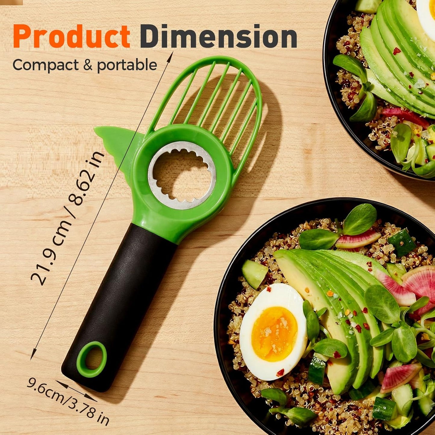 3-in-1 Avocado Slicer Tool, Multi-Function Splitter Pitter Cutter, Silicone Comfort-Grip Handle Avocado Peeler for Kitchen (1PC)