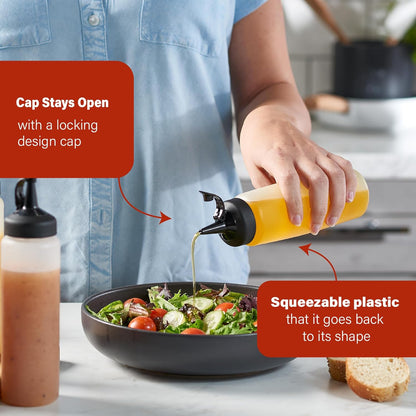 Condiment Squeeze Bottles for Sauces and Liquids – Plastic Refillable Squirt Bottles for Ketchup, Oils, and Condiments – Multipurpose Condiment Containers for Kitchen, BBQ & Cooking (12 Oz - 2 Pack)