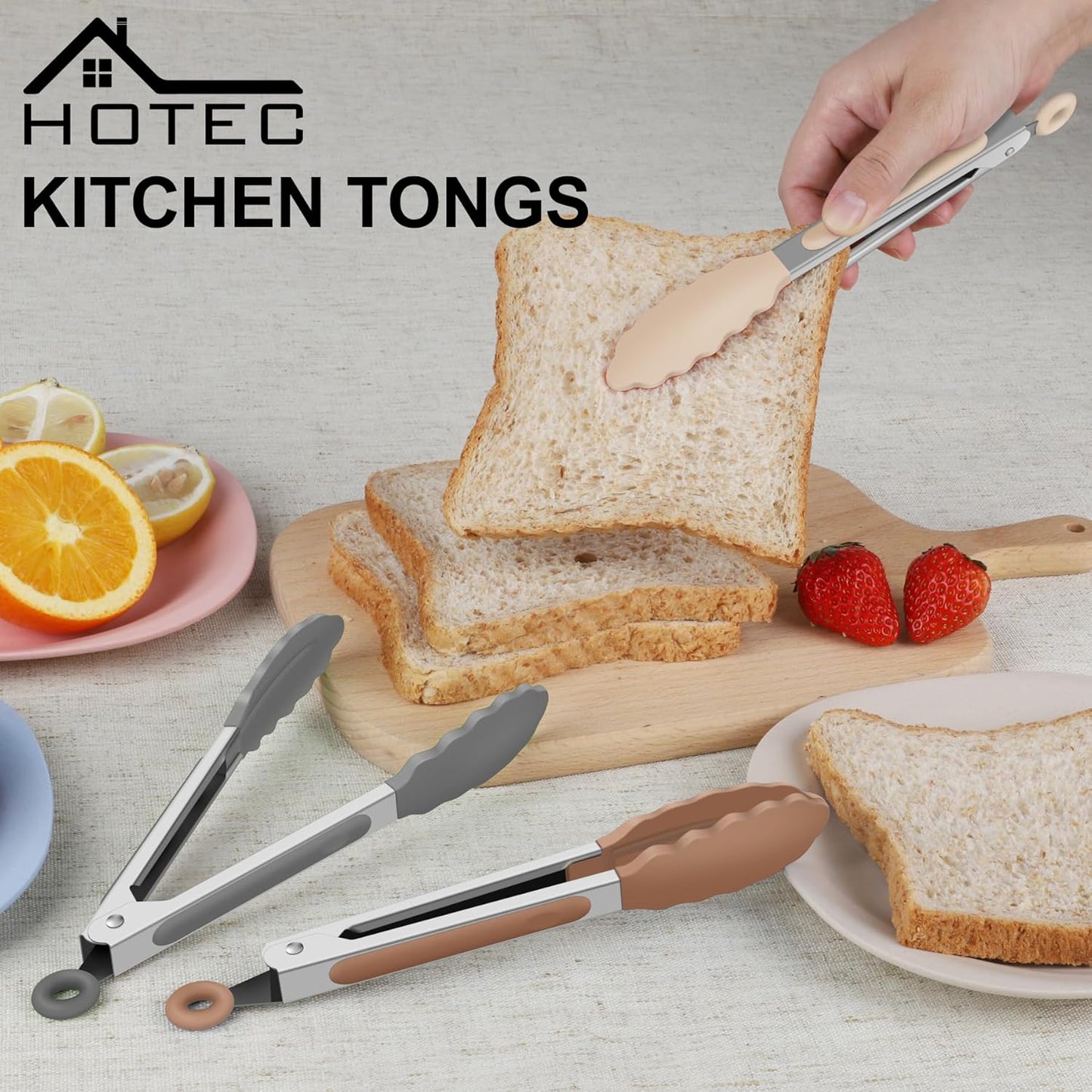 Hotec Silicone Kitchen Tongs for Cooking 9-Inch Serving Tongs with Silicone Tips, Set of 3 (Gradient Blue)