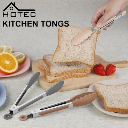 Hotec Silicone Kitchen Tongs for Cooking 9-Inch Serving Tongs with Silicone Tips, Set of 3 (Gradient Blue)